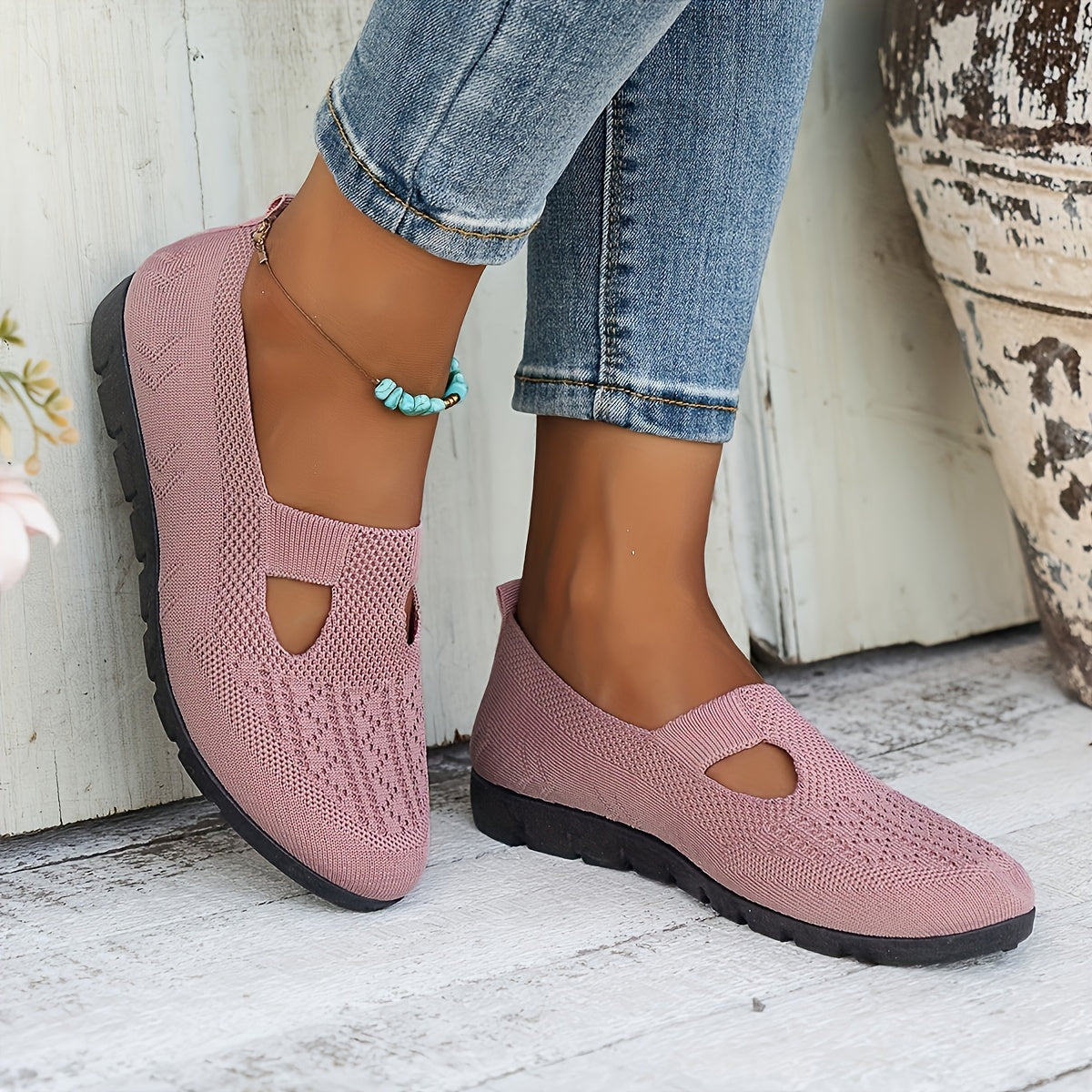 Zapatillas slip-on transpirables para mujer, zapatos planos casuales con suela de goma