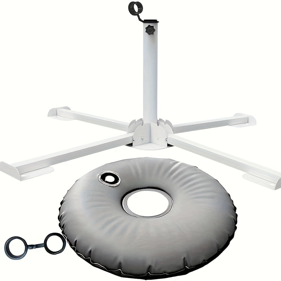 Portable White Plastic and Iron Patio Umbrella Base Stand Windproof Adjustable for Garden and Beach
