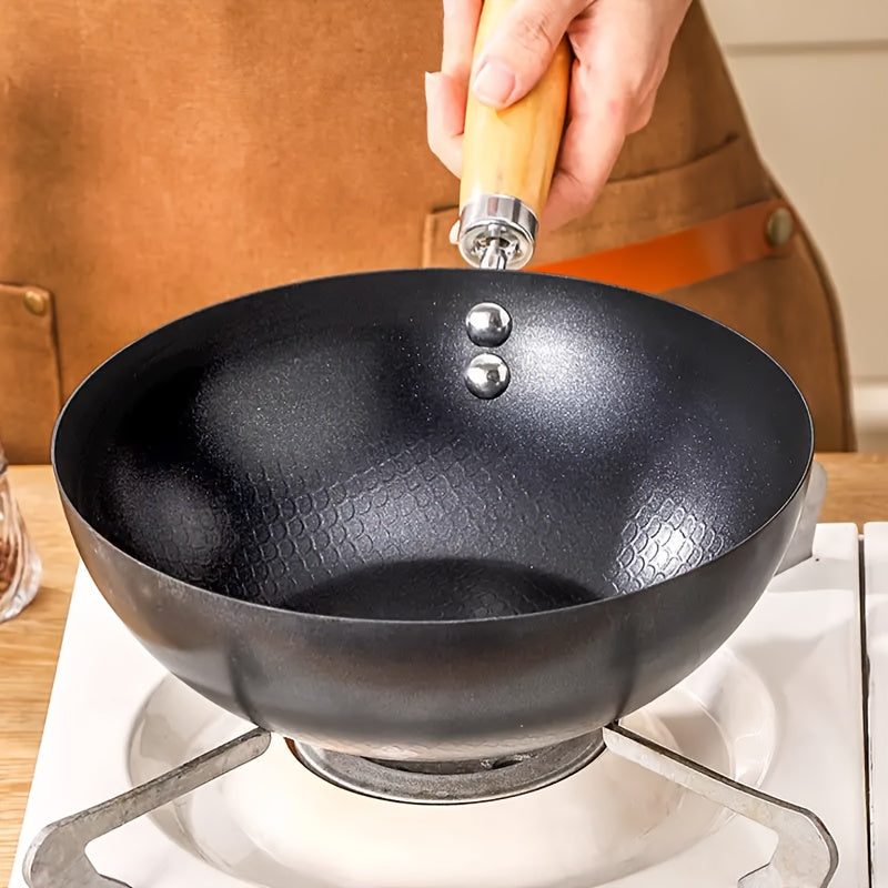 Wok de hierro fundido de 20cm, sartén tradicional china antiadherente para cocinas de gas y eléctricas