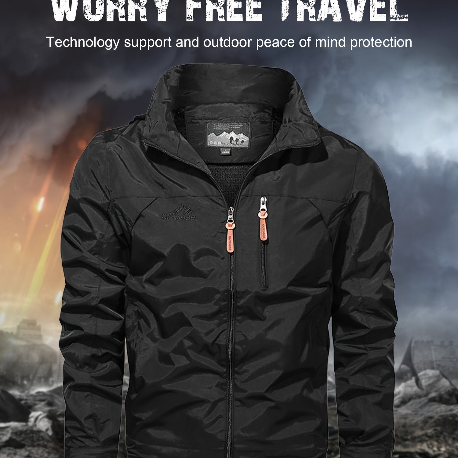 Men's Windproof Hooded Windbreaker Jacket for Outdoor Sports and Hiking
