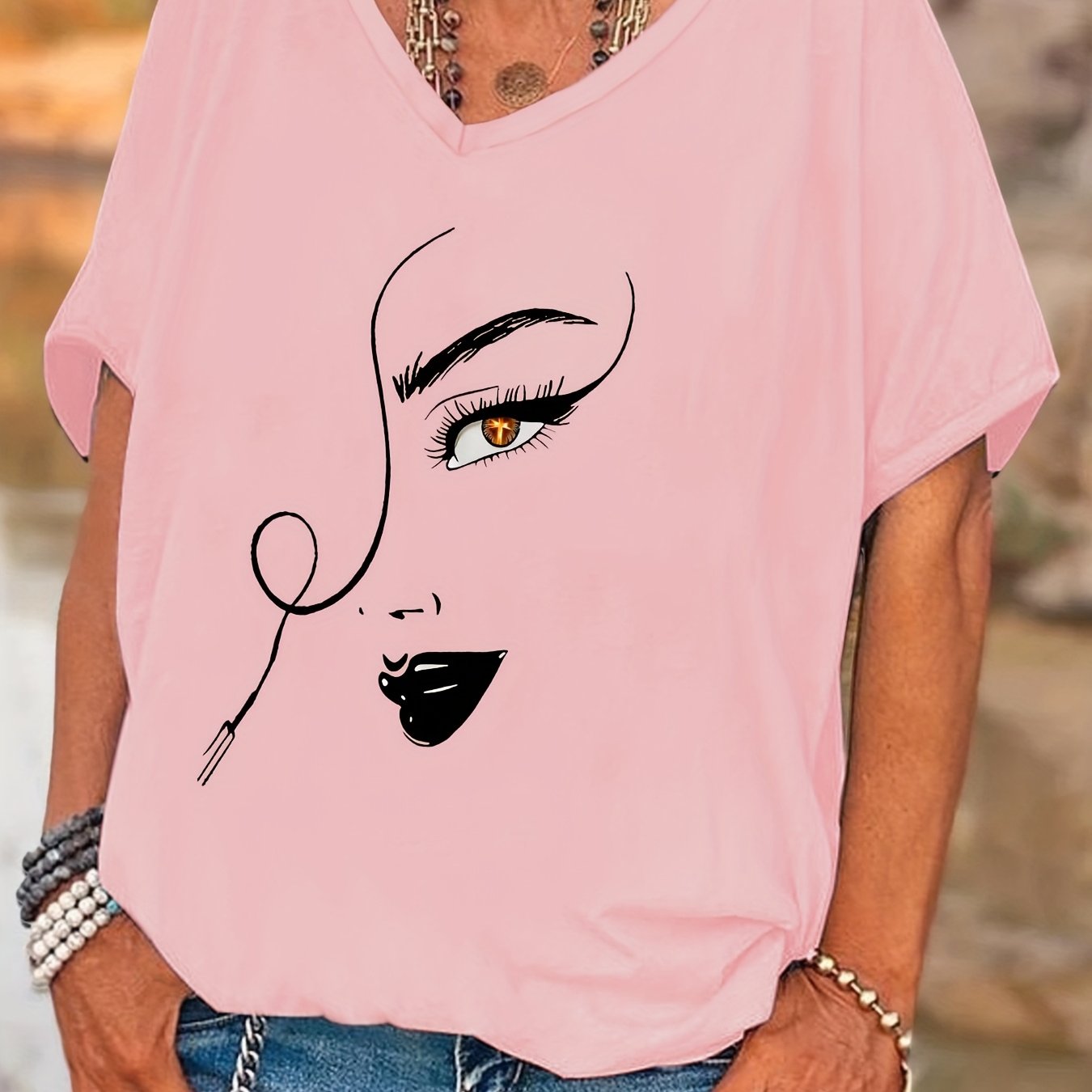 Туника для женщин больших размеров светло-серого цвета с V-образным вырезом и рукавами баттерфляй, повседневный стильный топ