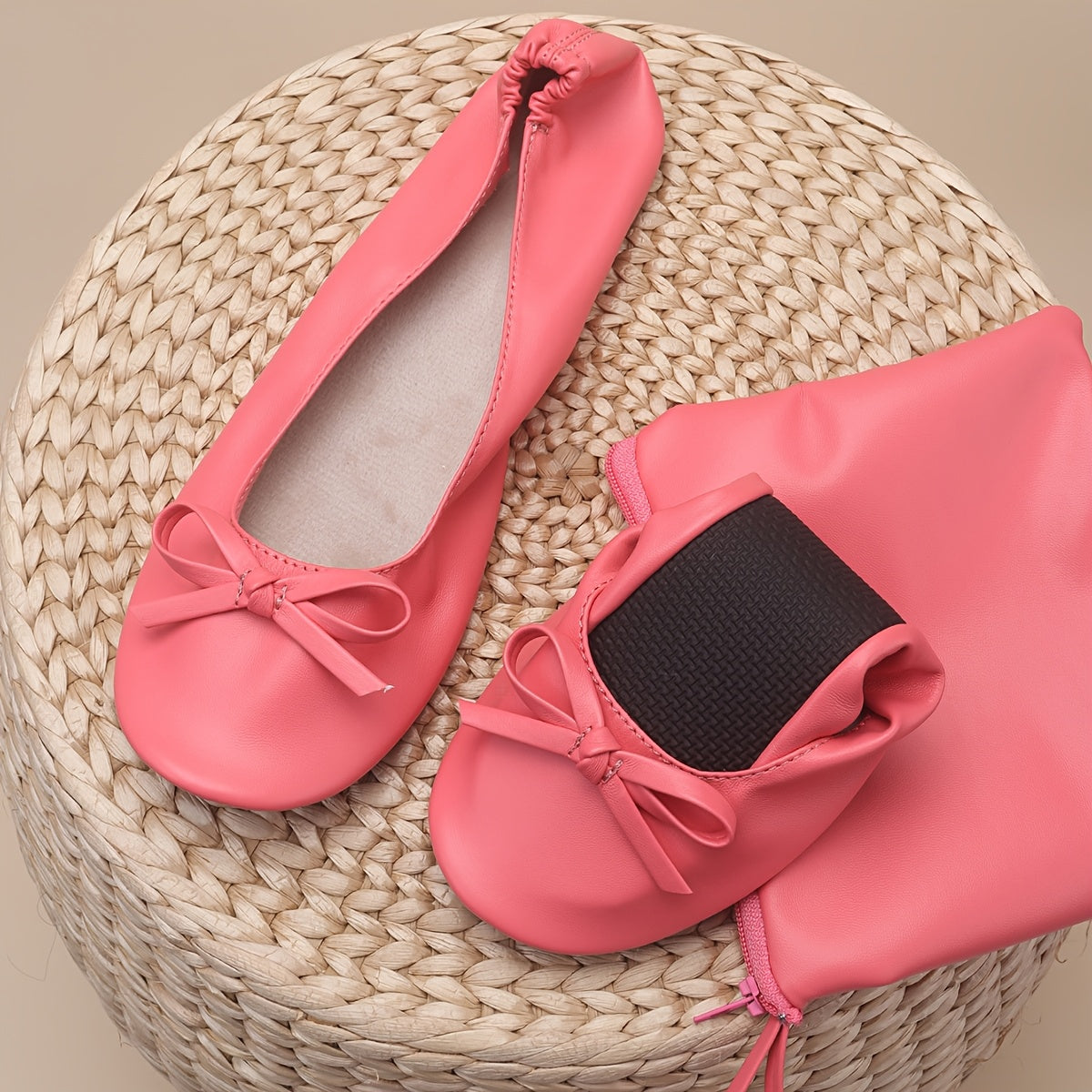 Women's Ballet Flats Soft Comfortable Slip-On Foldable Shoes with Storage Bag