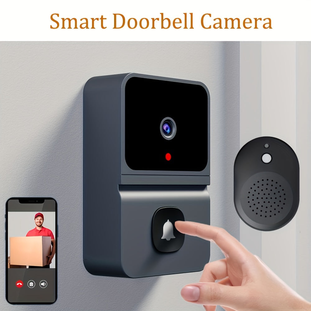 Wireless Smart WiFi Doorbell with Night Vision Two-Way Audio Rechargeable Battery Black