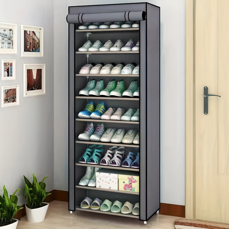 Metal Shoe Rack with Dustproof Cover Vertical Storage Easy Assembly Grey 68.58cm