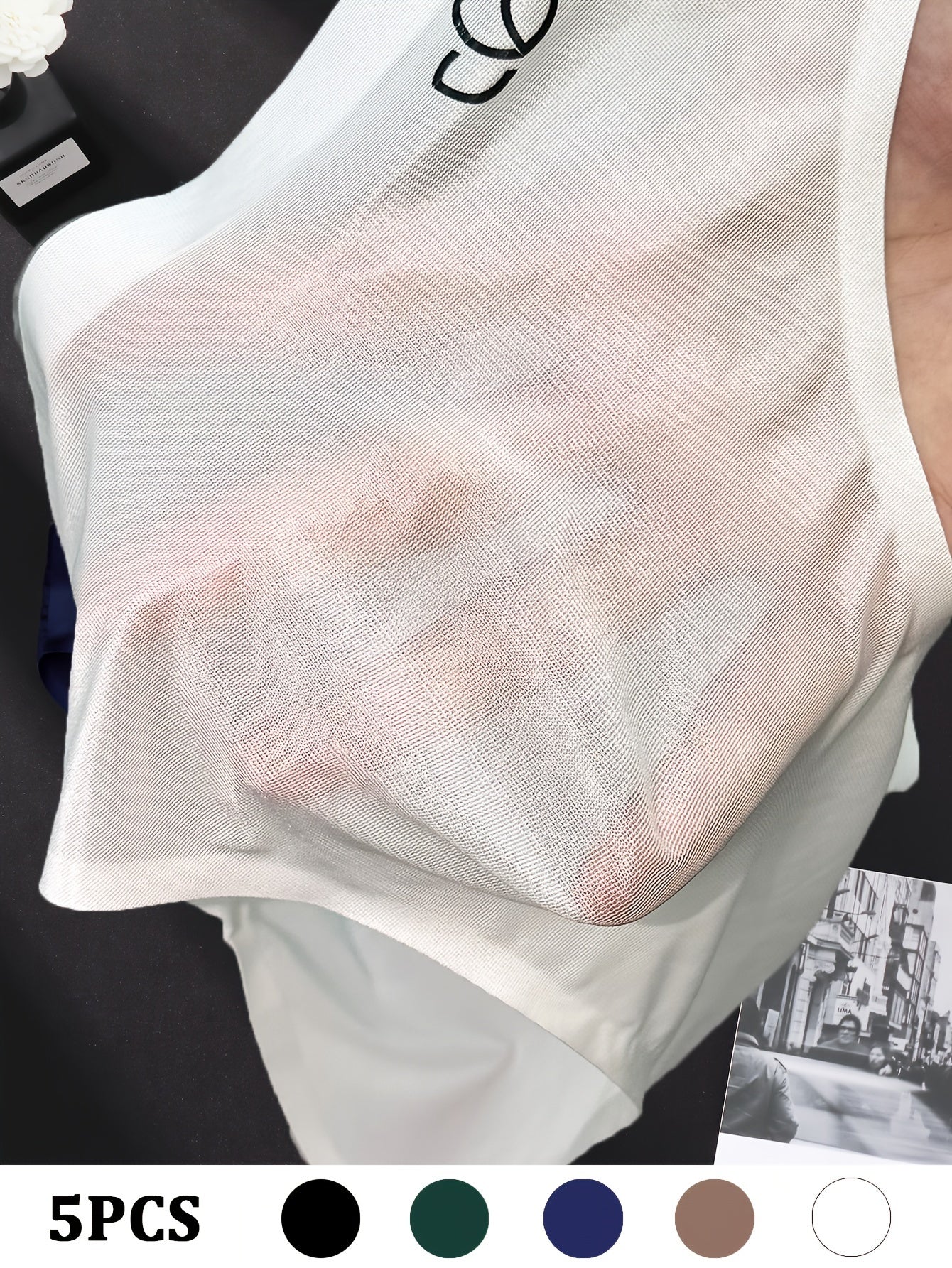 5 dona ZHIRLIAN erkaklar uchburchak shortlari, tikuvsiz va nafas oladigan naylon-spandeks aralashmasi, jozibali harflar bosma, turli ranglarda