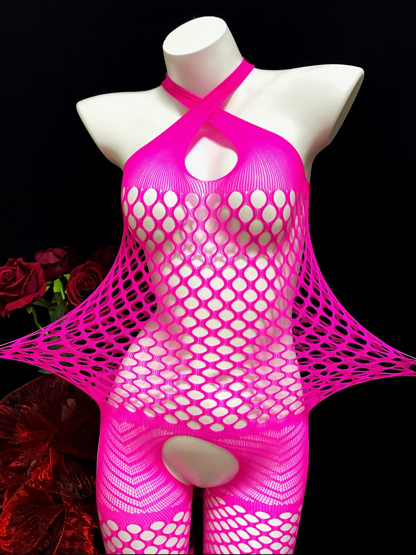 Women's Sheer Lingerie Bodystocking with Open Crotch and See-Through Design for Festivals and Beachwear