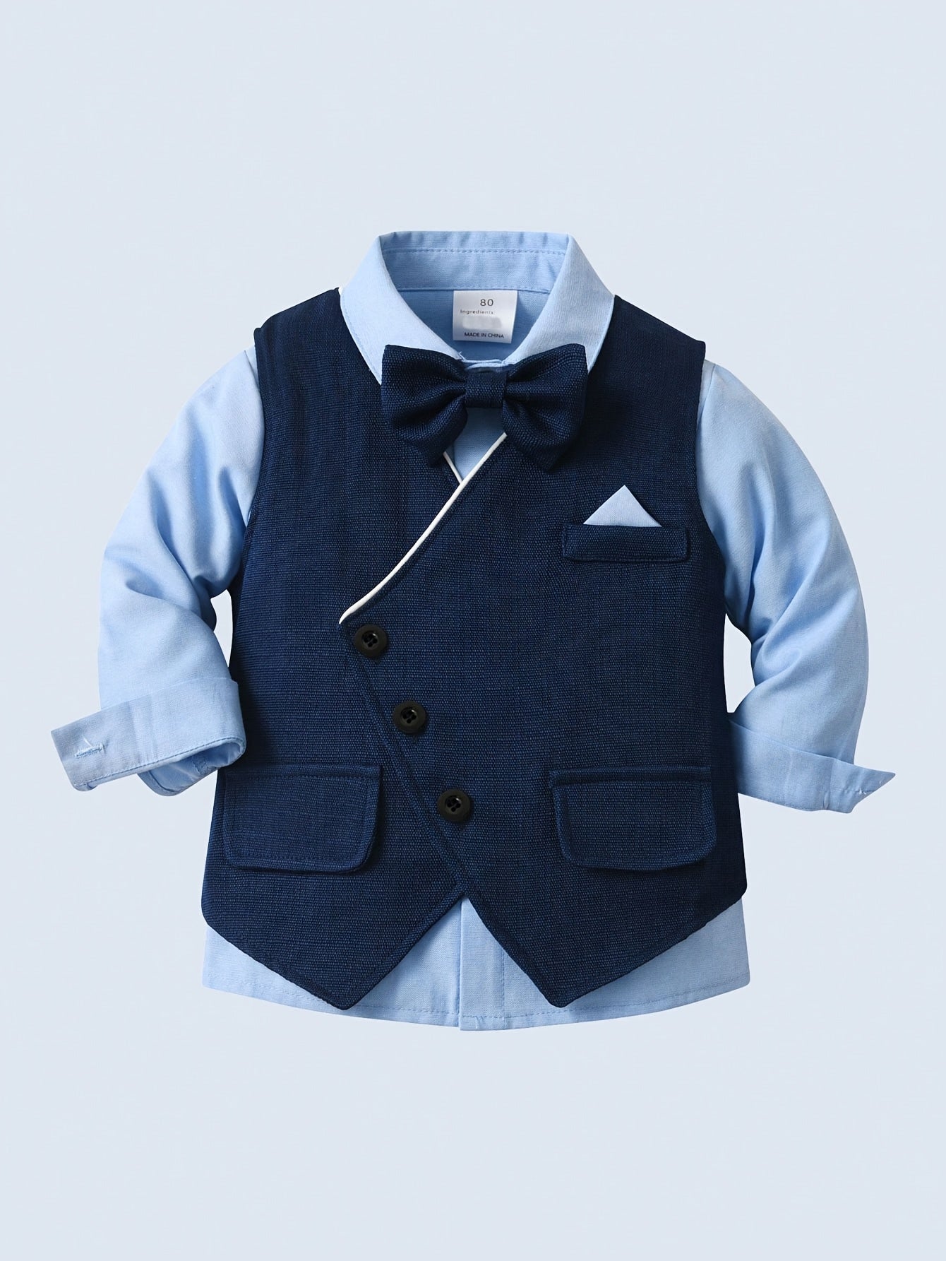 Baby Boy Outfit 3pcs Long Sleeve Shirt Vest Pants Fall Winter Solid Color