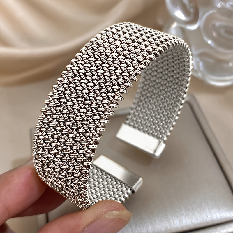 Unisex Gold-Plated Braided Mesh Stainless Steel Cuff Bracelet for Men Women