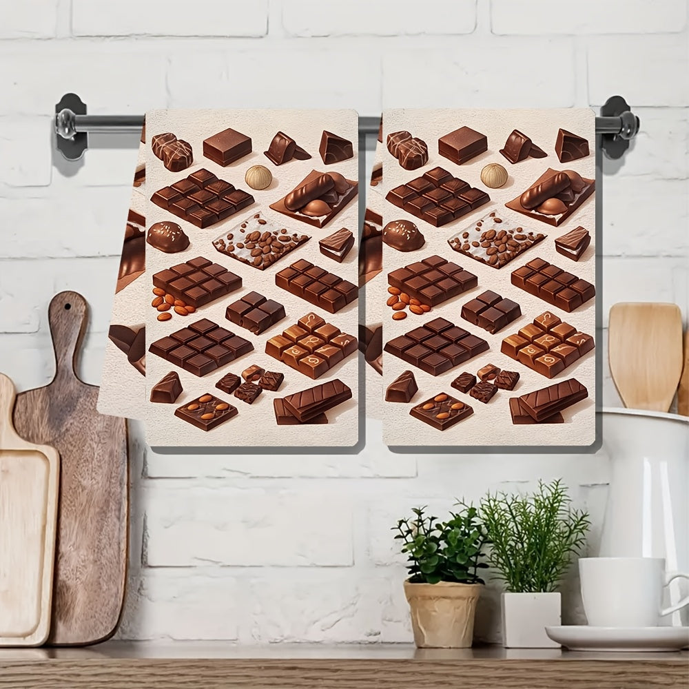 Set of 2 Ultra Soft Kitchen Towels and Gourmet Chocolate Bars 16x24 Inches