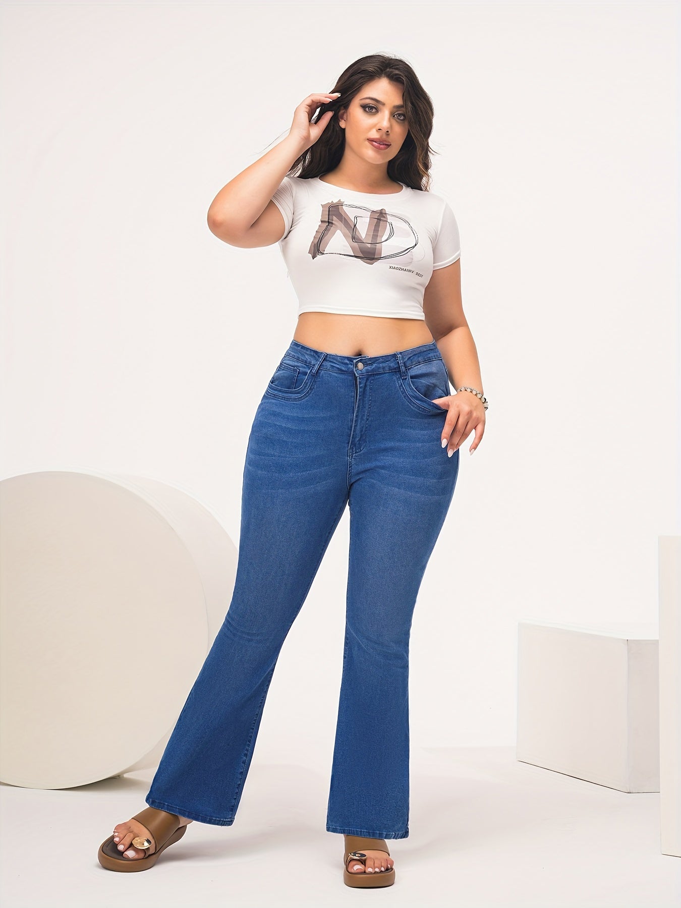 Women's High-Waisted Flared Jeans High Stretch Slim Fit Pants