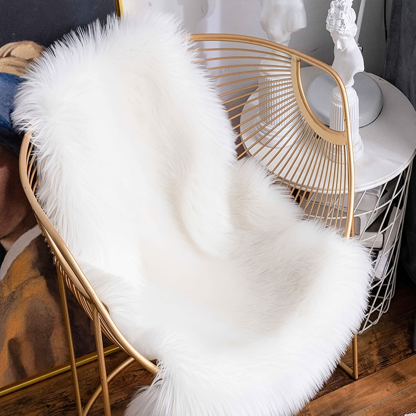 Plush Faux Fur Chair Cushion Non-Slip Mat for Winter Warmth Bedroom Office