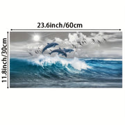 Koʻk toʻlqin delfin kanvas devor sanʼati 12x24 dyuym Zamonaviy yashash xonasi va yotoq xonasi uchun dekor