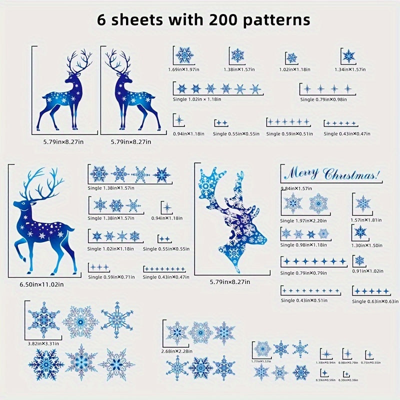 Christmas Window Decorations Set 5 Pieces Blue Snowflake and Deer Stickers Removable
