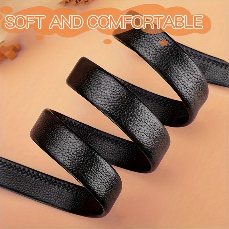 Men's Black Faux Leather Belt with Custom Engraving Automatic Buckle for Casual or Work Wear