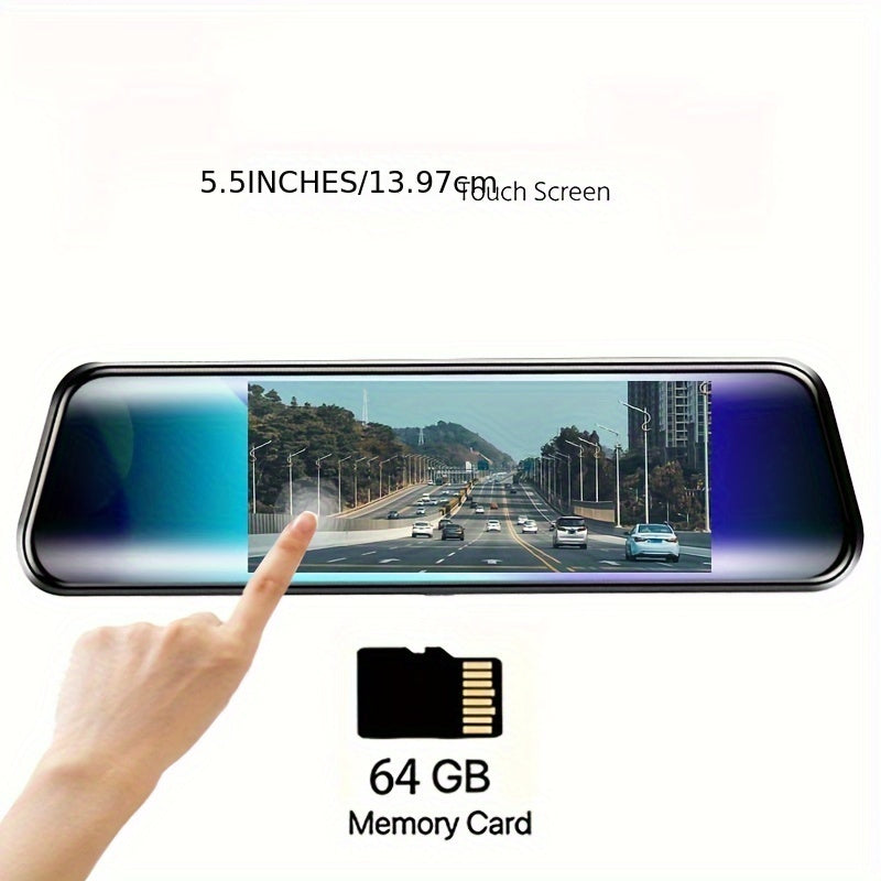 Cámara de tablero para coche con doble cámara 1080P, visión nocturna infrarroja, grabación en bucle, gran angular, pantalla táctil, almacenamiento de 64GB