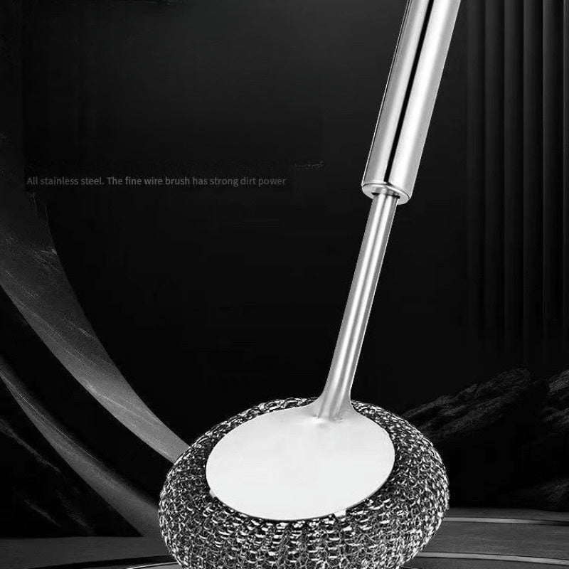 Uzoq tutqichi bilan mustahkam zanglamaydigan po'latdan yasalgan oshxona tozalash cho'tkasi, yog' dog'lariga chidamli, qozonlar va idishlarni tozalash uchun mukammal.