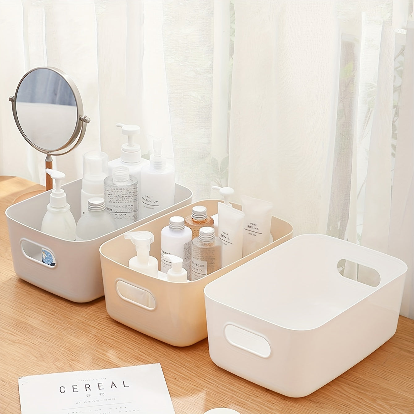 White Plastic Storage Bins 5/10 Size Weather-Resistant Organizers for Kitchen and Home