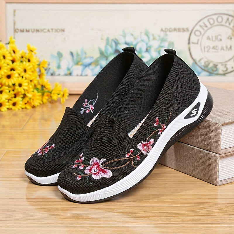 Ayollar uchun vintage gul naqshli slip-on sport poyafzallari nafas oladigan tarmoq, anti-odor, binafsha