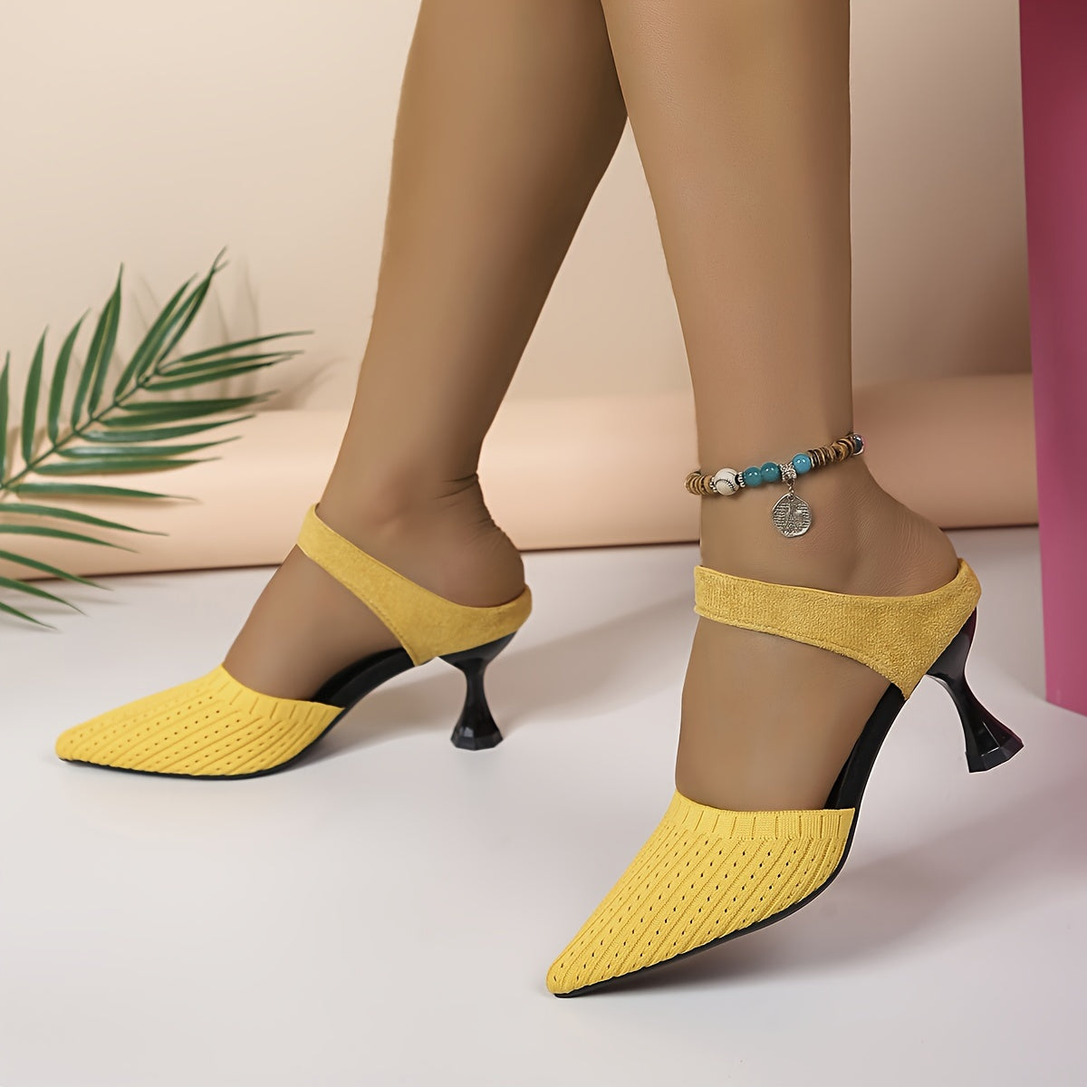 Women's Pointed Toe High Heel Sandals Black Fabric Formal Dress Shoes