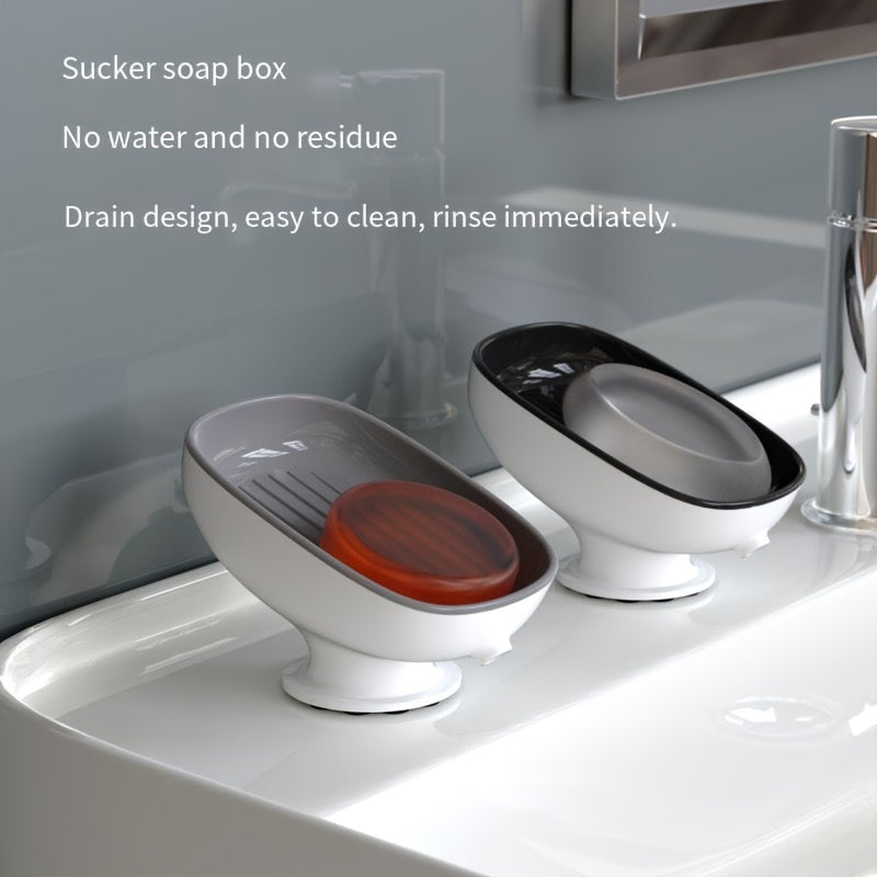 Oval Plastic Soap Dish with Drainage Blue and White Bathroom Organizer