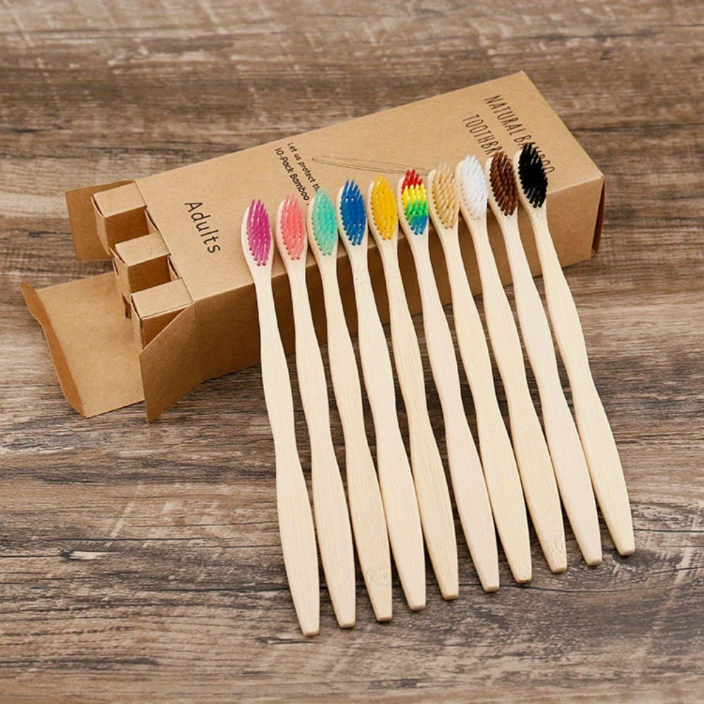 10 Packs Bamboo Toothbrushes for Adults Soft Nylon Bristles Full-Size Head