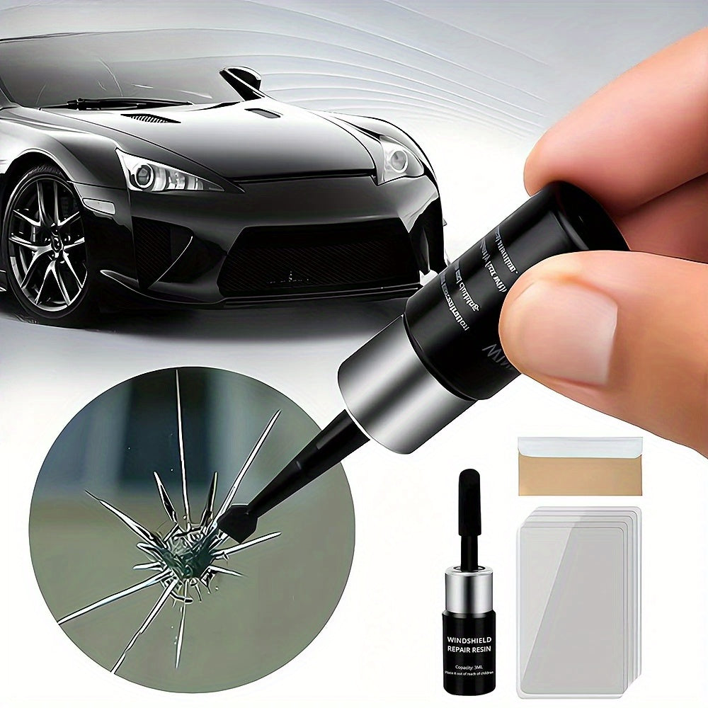 Car Glass Repair Kit for Cracks and Chips with Curing Glue and Accessories