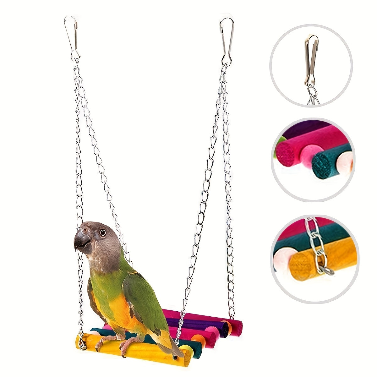 Colorful Wooden Bird Swing Toy with Perch Ladder and Chew Plaything for Parrots