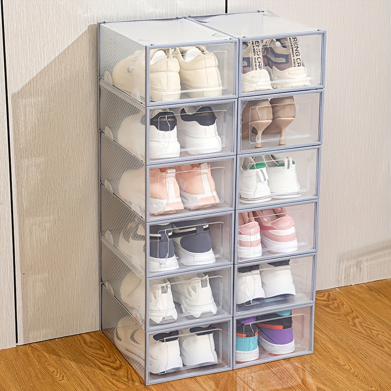 12-Pack Clear Stackable Plastic Shoe Storage Boxes with Flip Top Lids for Space Saving Organization