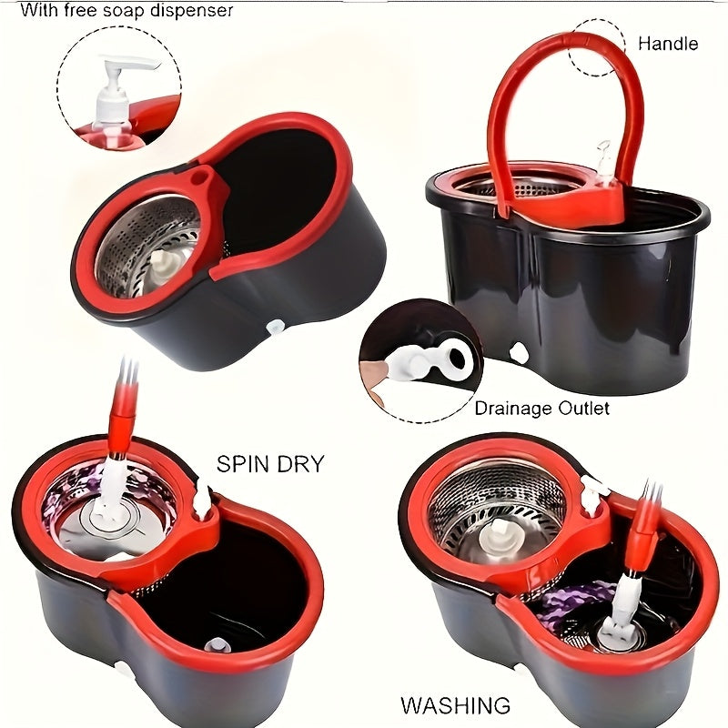 360° Rotating Mop and Bucket Set with Microfiber Heads for Wet and Dry Cleaning