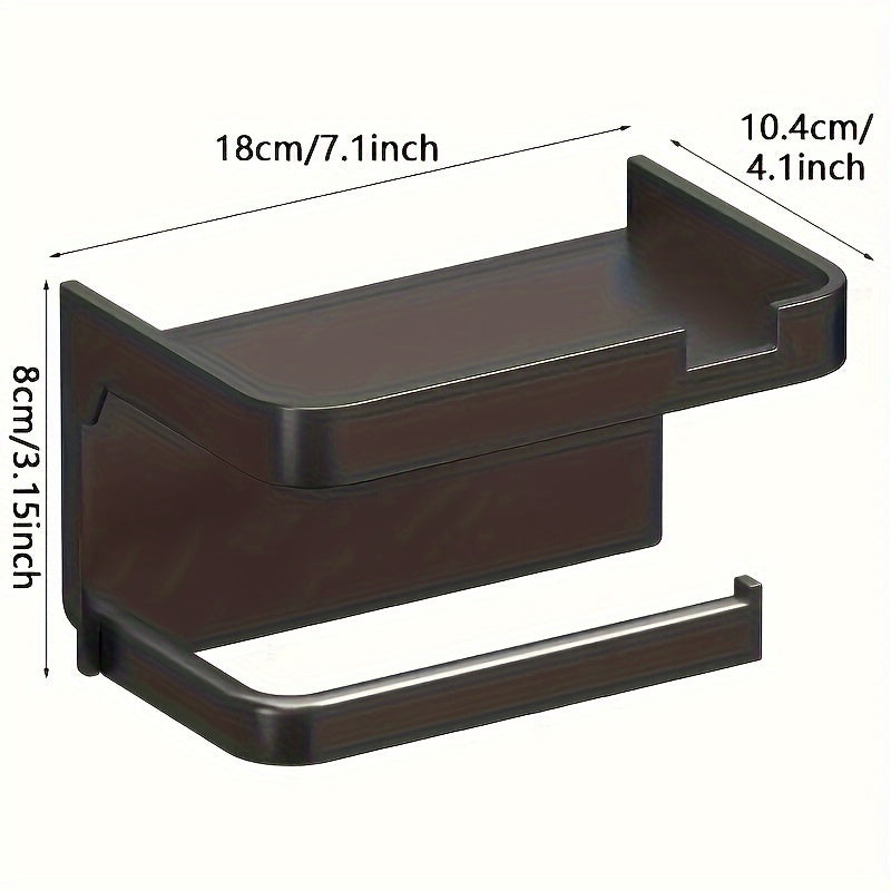 Wall-Mounted Plastic Toilet Paper Holder with Shelf and Towel Bar for Bathroom Kitchen