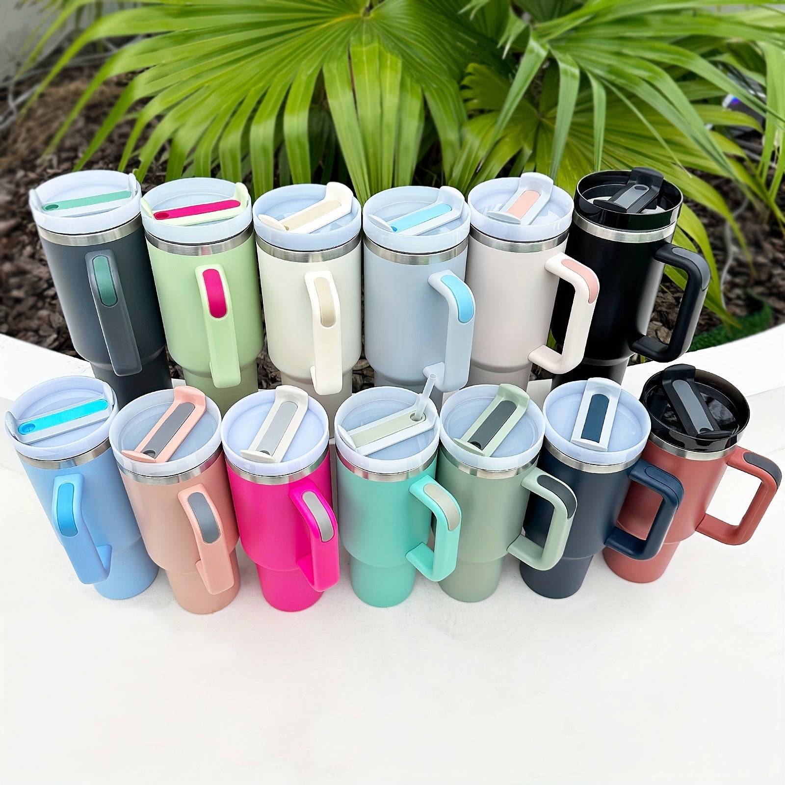 40oz zanglamaydigan po'latdan yasalgan ikki qavatli tumbler, qopqoq va tutqich bilan, og'ir xizmat uchun suv shisha