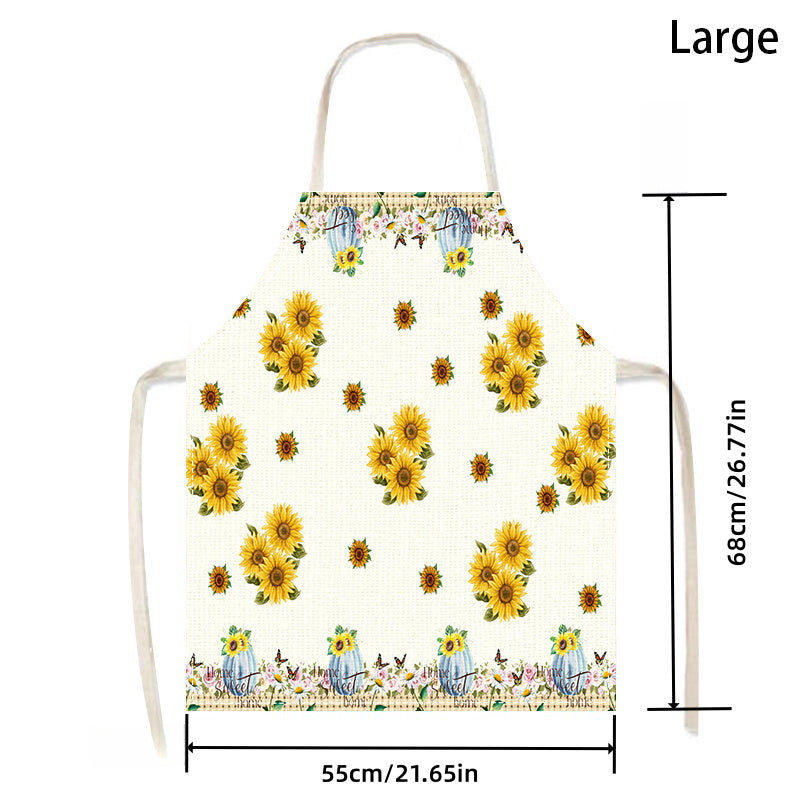 Delantal de lino con patrón de girasoles para cocinar y comer, sin mangas, babero para cocina