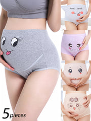 Women's Cotton Maternity Panties High Waist Cartoon Design Medium Stretch Comfortable