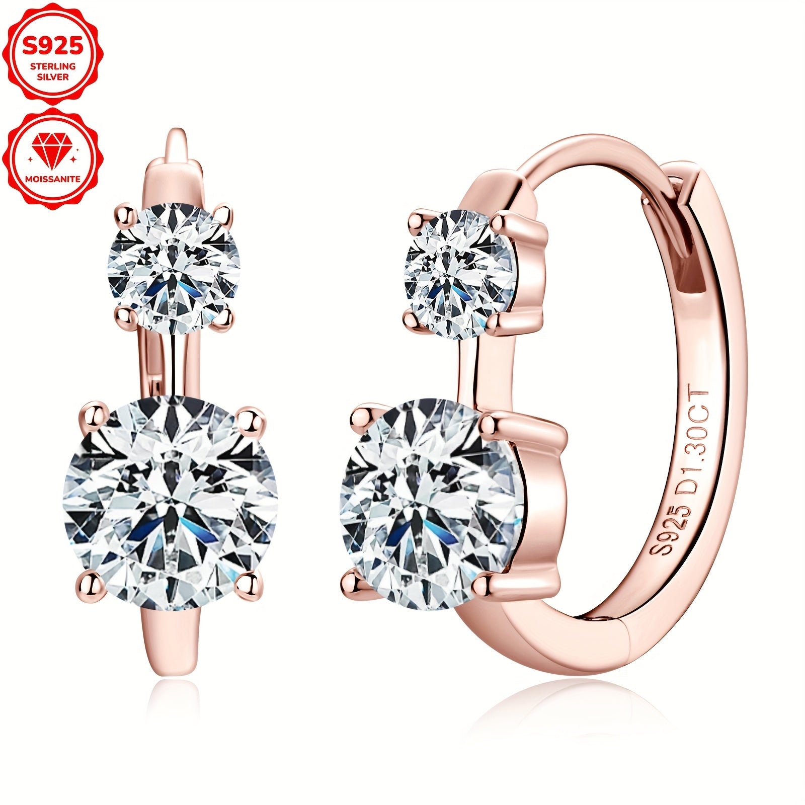 Women's Silver Earrings with Moissanite Stones 6.5mm and 4mm GRA Certified