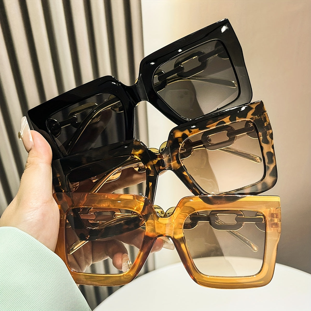 Women's Square Large Frame Glasses with Metal Chain Multicolor