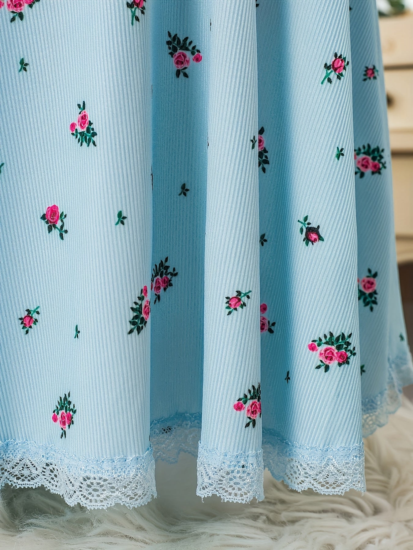 Women's Rose Lace Strap Dress for Summer Casual Evening Wear