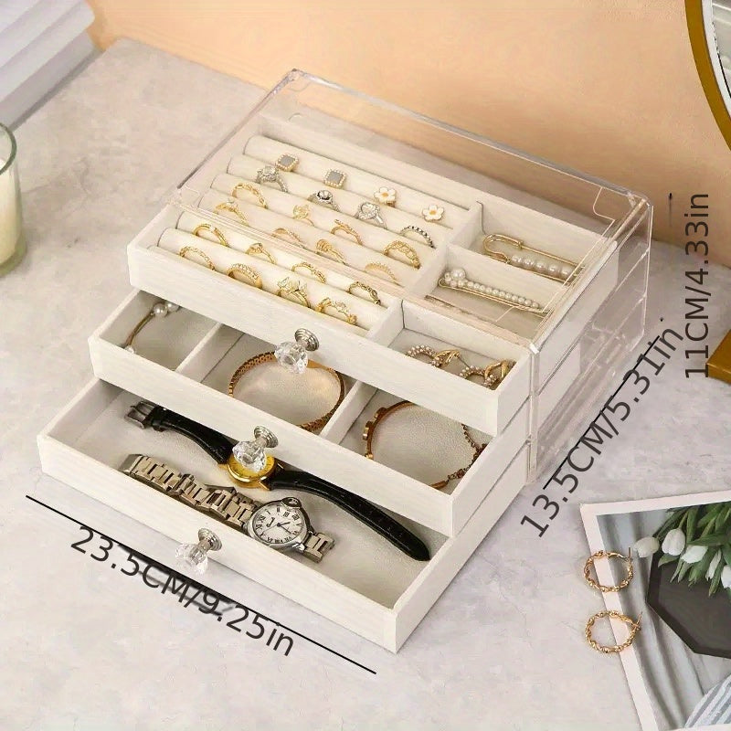 Acrylic Jewelry Organizer with 3-Layer Drawer for Earrings Rings Necklaces