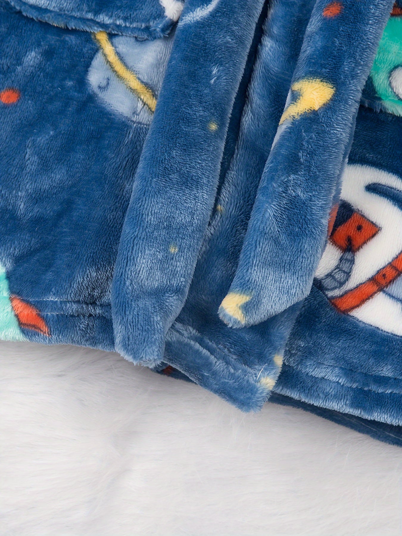 Kids' Space-Themed Fleece Robe with Hood Pockets Flame Retardant for Boys 2-11