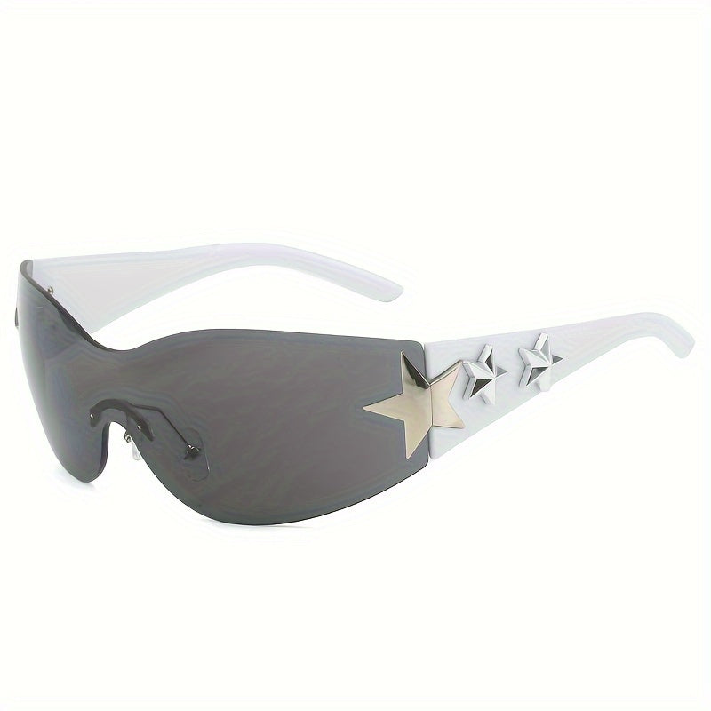 Gafas de moda unisex de gran tamaño con diseño futurista sin marco y decoraciones de estrellas