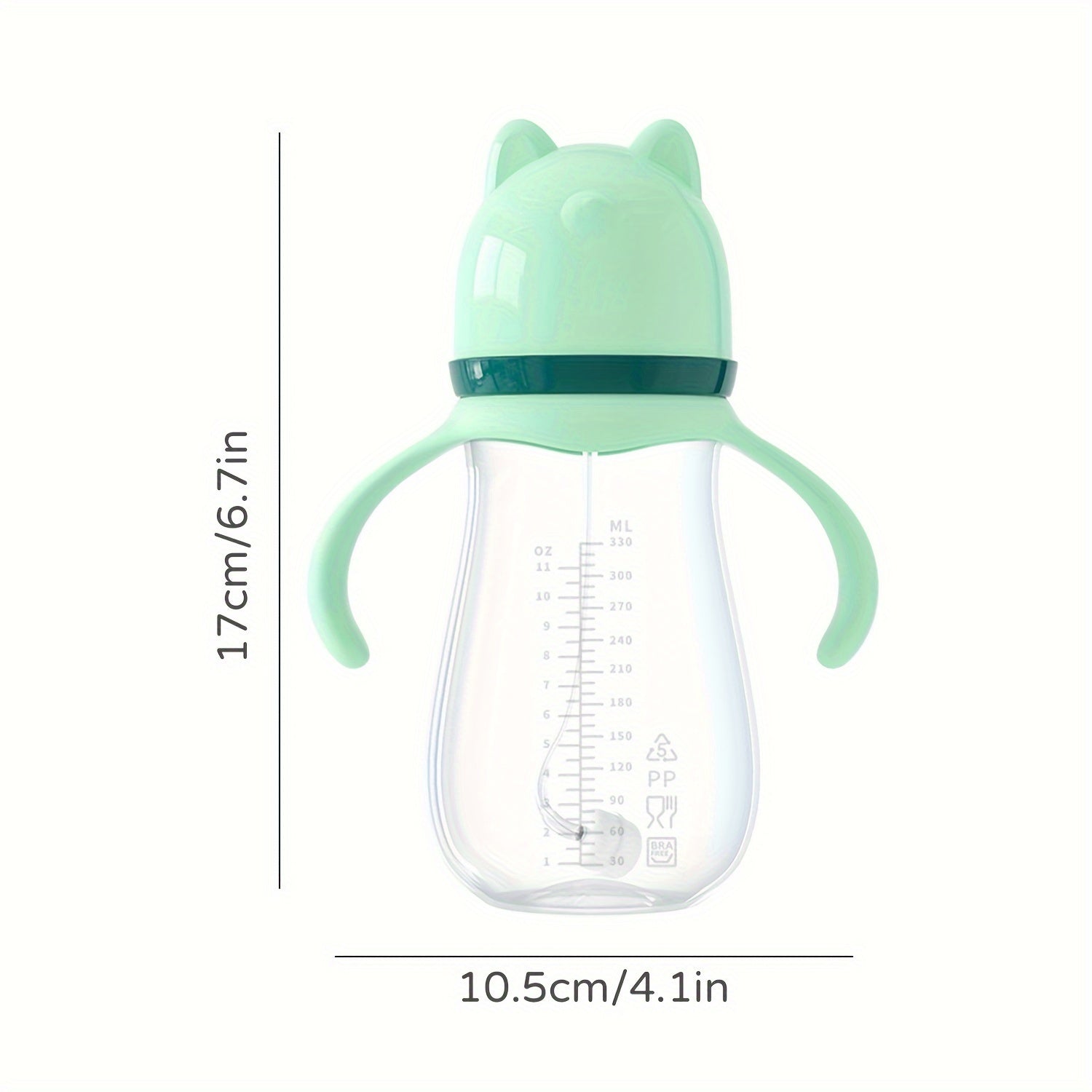 Baby Bottle 240ml with Cat Ears Heat-Resistant PP Wide Mouth Shatterproof for Newborns