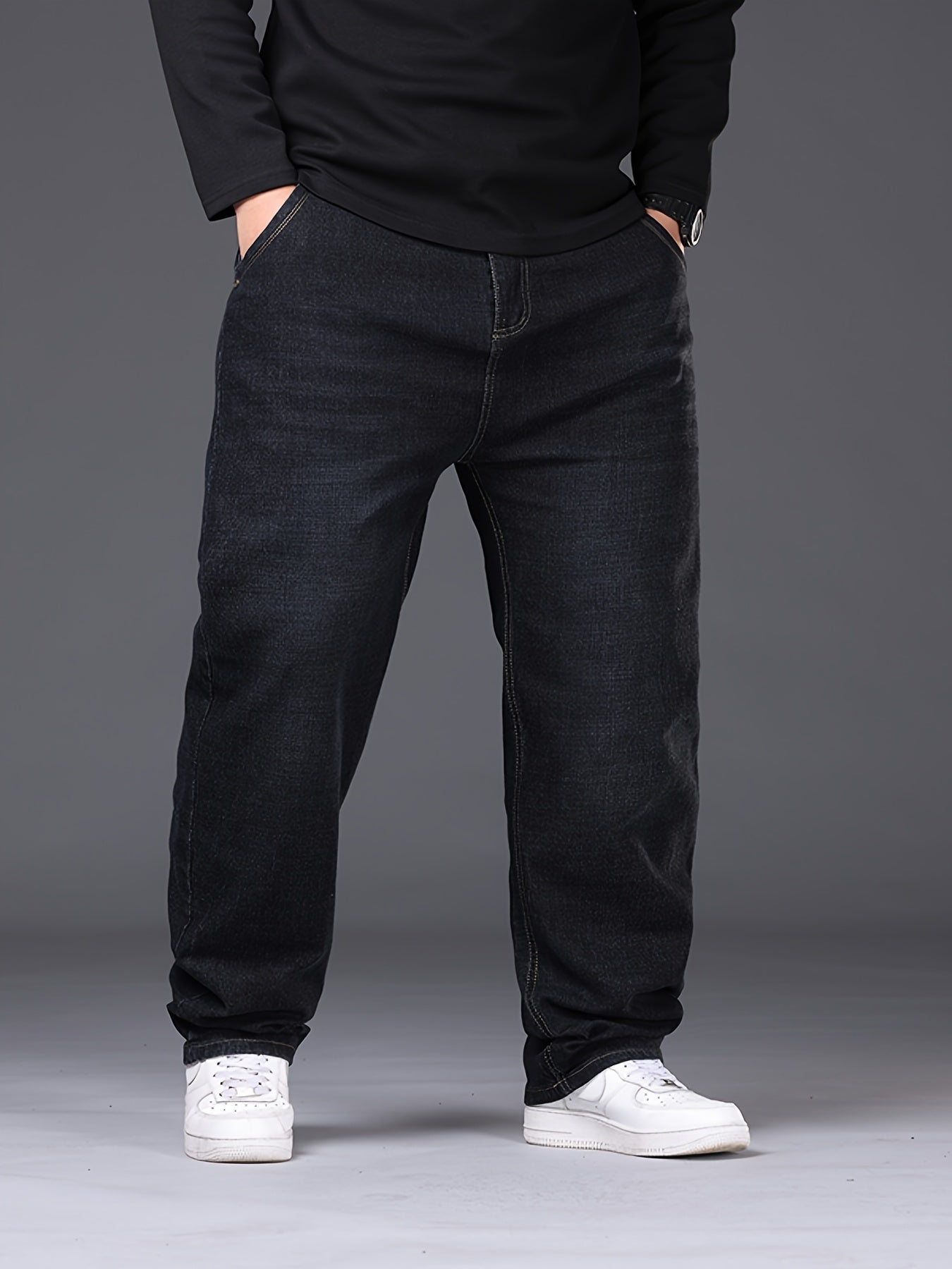 Erkaklar uchun plussiz jinsilar, yuqori sifatli cho'ziluvchan denimdan tayyorlangan, ish kiyimlari uchun ideal va mashinada yuvish mumkin.