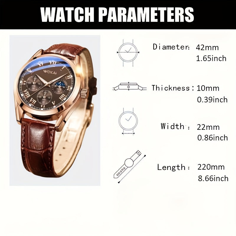 Men's Business Watch Sports Design Quartz Movement Synthetic Leather Band Durable Alloy Casing