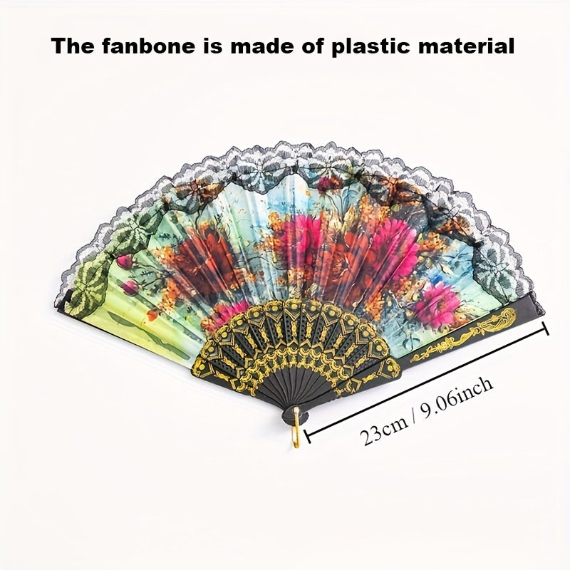 12 ta qora dantel bilan bezatilgan qo'l ventilyatorlari to'plami, retro gullar bilan bezatilgan egiluvchan ventilyatorlar, ayollar uchun Xitoy uslubidagi egiluvchan ventilyatorlar, raqs ko'rsatmalari va fotosessiyalar uchun