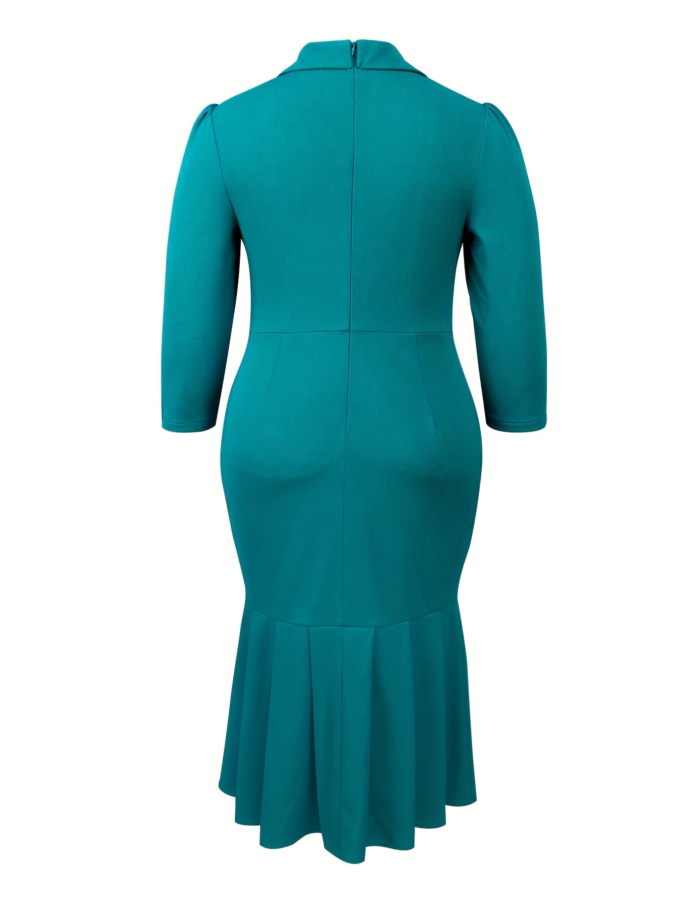 Ladies Midi Bodycon Dress Long Sleeve Solid Color Slim Fit Polyester