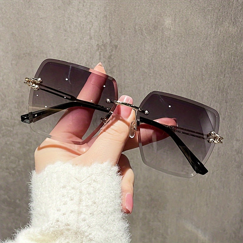 Women's Oversized Rimless Sunglasses with Gradient Lenses and Hollow Out Temples