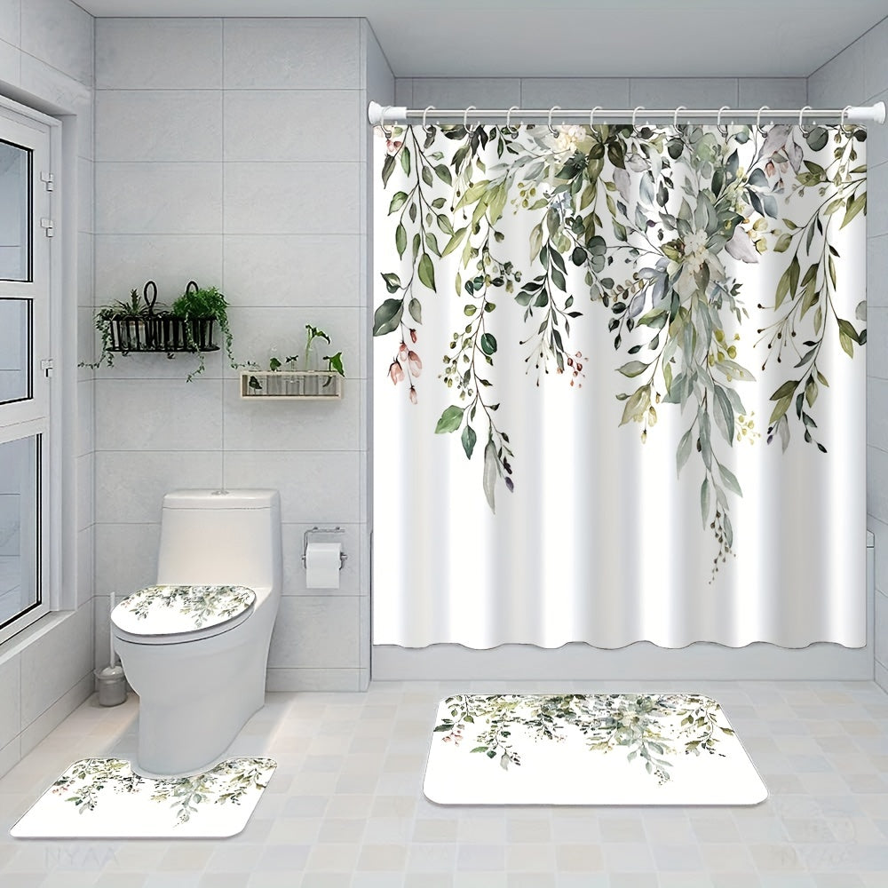Eucalyptus Leaf Shower Curtain 180x180cm with 12 Hooks Bathroom Decor