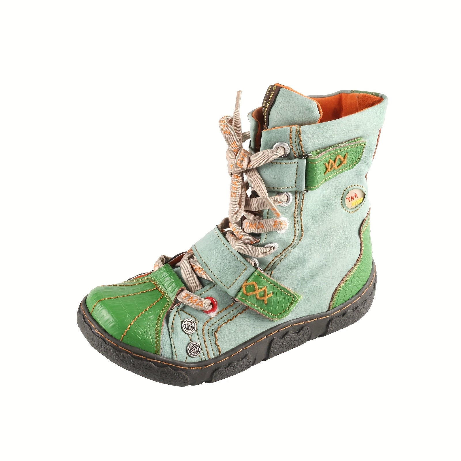 Women's Retro Leather Short Boots with Zipper and Lace Up Design