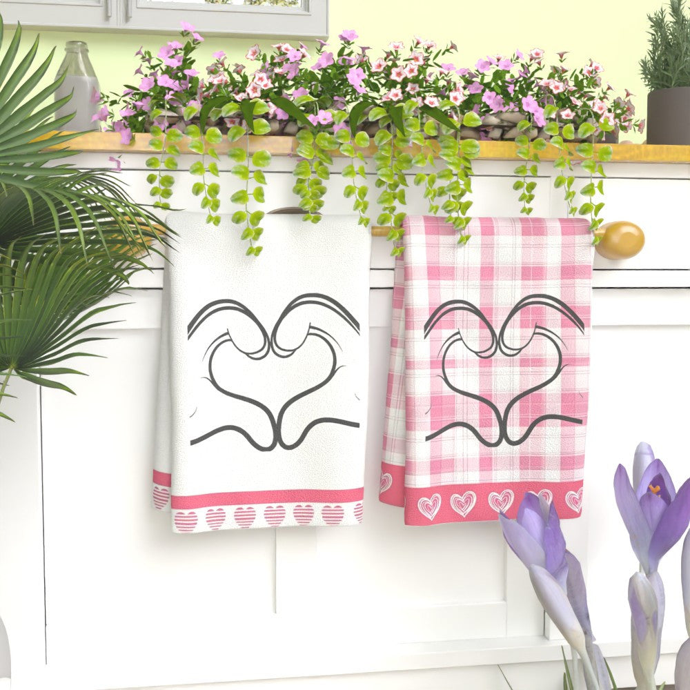 Toallas con corazones para el Día de San Valentín 45x66cm Rosa Blanco Cuadrícula Rápido Secado Lavable a máquina