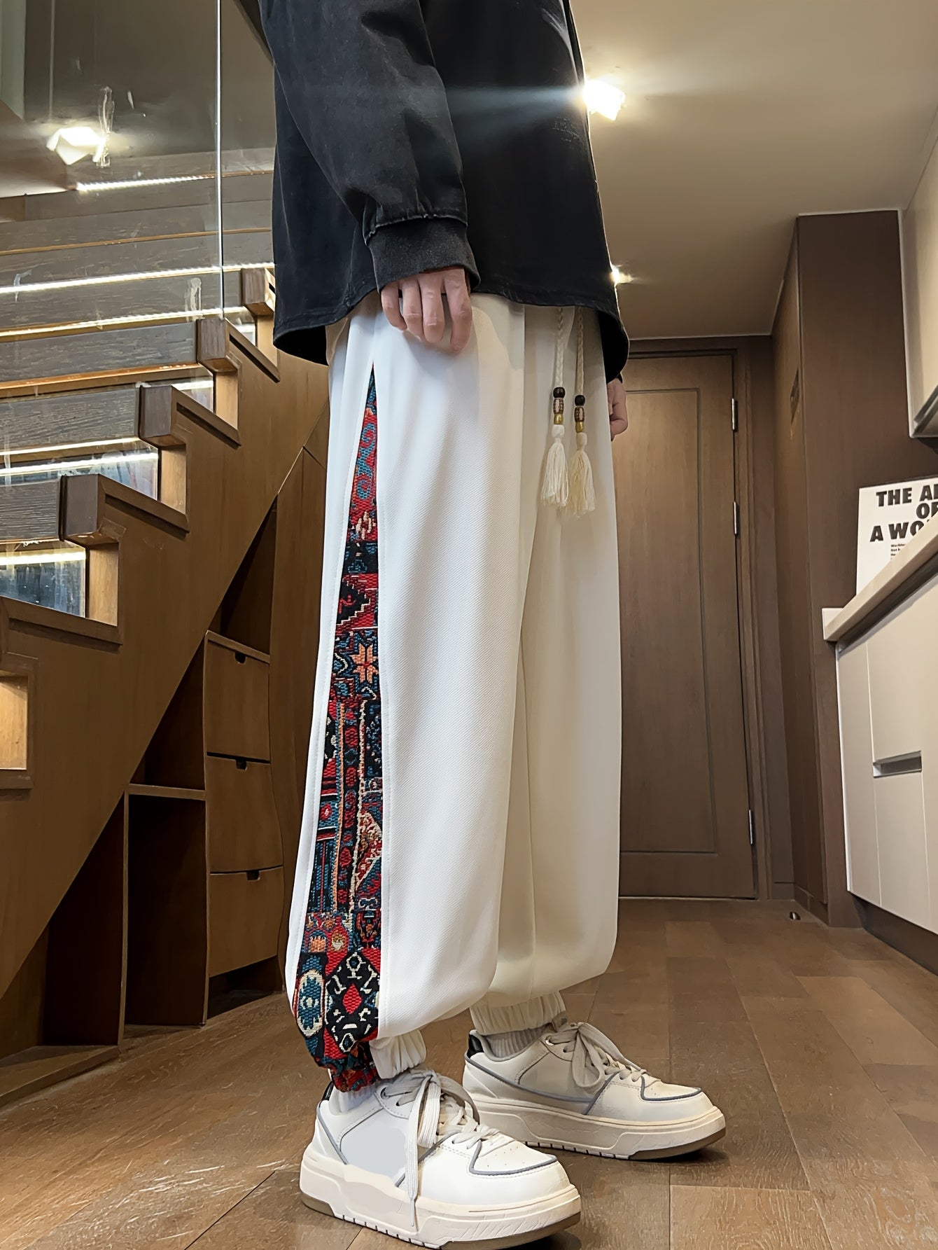 Men's Casual Pants Polyester Tribal Patchwork Letter Embroidery Regular Fit