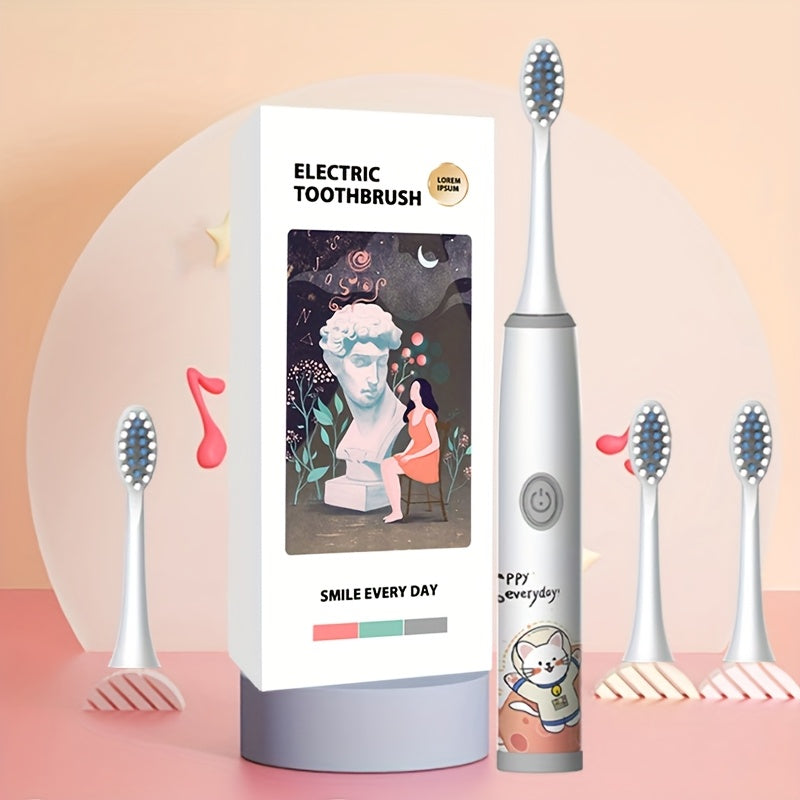 Bolalar uchun elektr tish cho'tkasi yumshoq cho'tka sochlari batareya uslubi kosmik dizayni 4-8 ta cho'tka boshlarini o'z ichiga oladi